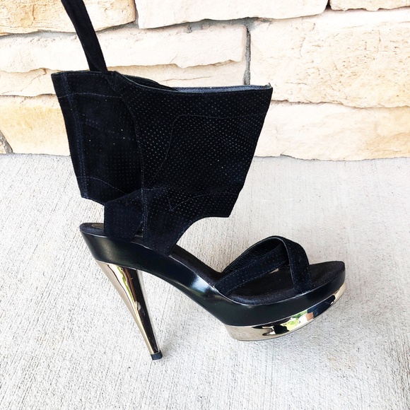 Bebe Black Suede Leather Platform Heals / Rare! - Picture 6 of 10